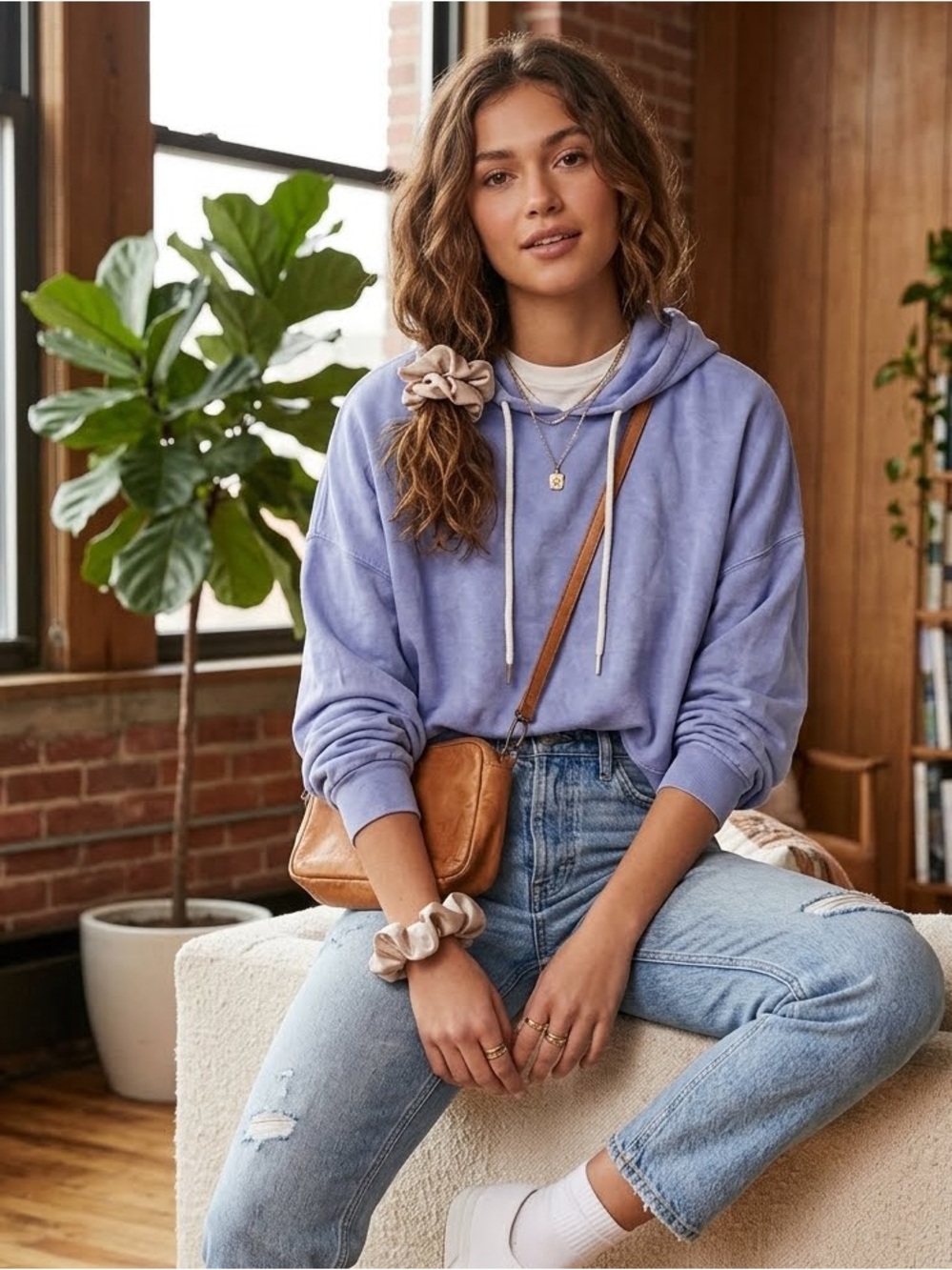 GAP Lilac Cropped Hoodie Sweatshirt